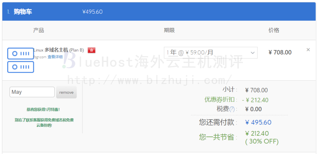 输入BlueHost优惠码