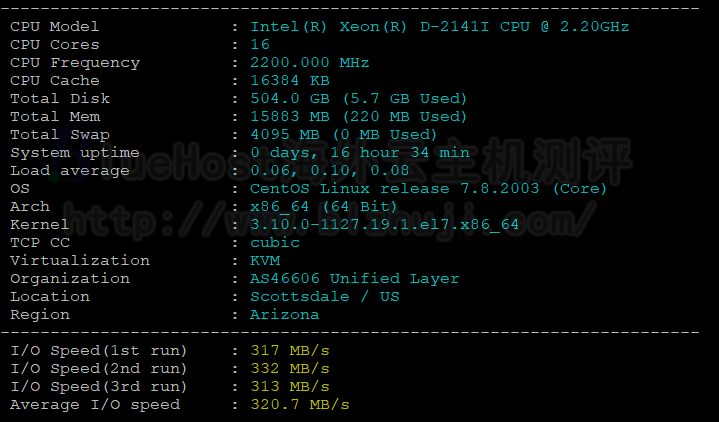 BlueHost美国服务器DS1-SSD方案基本性能测试结果