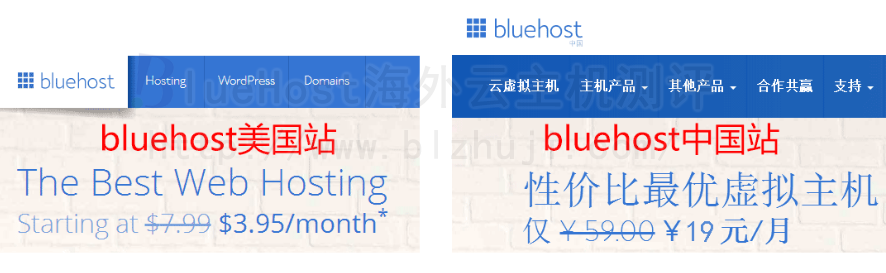 BlueHost中国站与BlueHost美国站主机价格比较