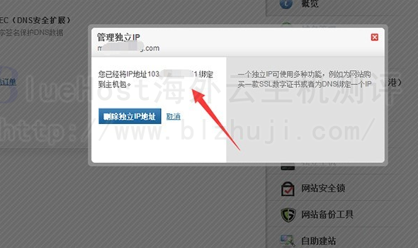 查看购买的BlueHost香港主机绑定地址